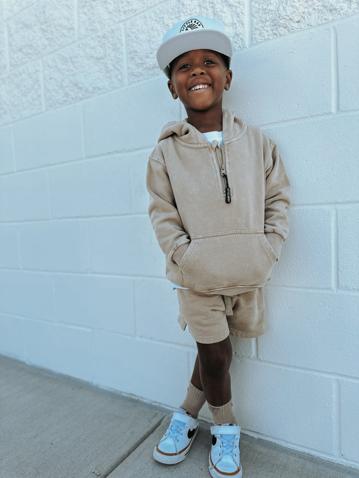 Little Bipsy - Quarter Zip Hoodie in Beige Wash