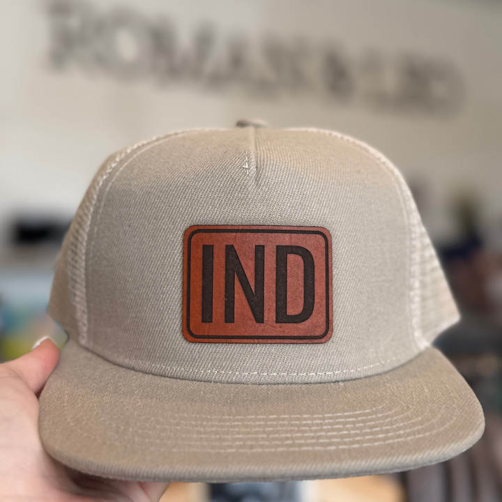 Left Grain - IND Patch Mesh Trucker Snapback Hat in Sand