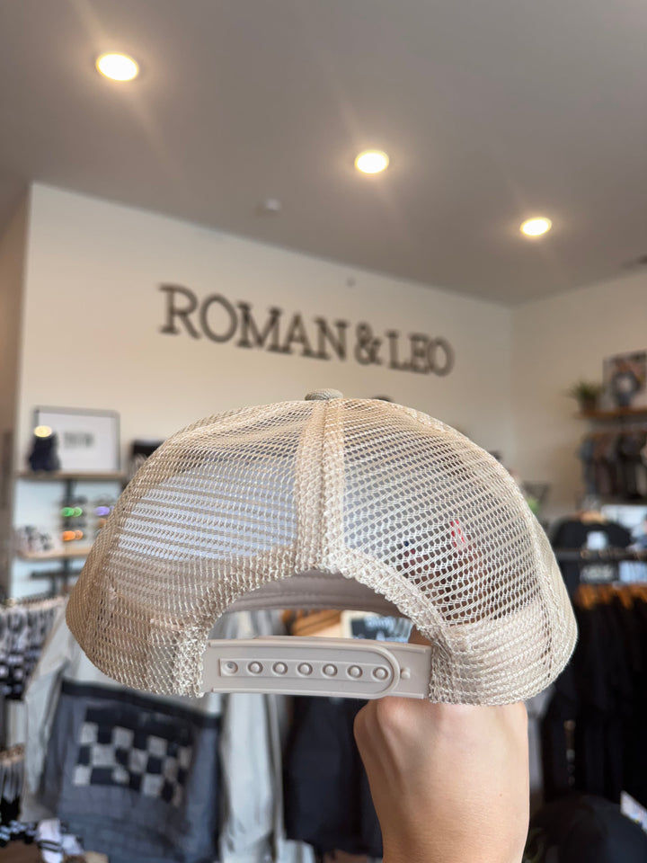 Left Grain - IND Patch Mesh Trucker Snapback Hat in Sand