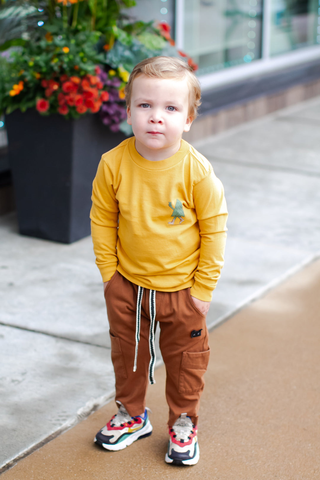 Tiny Whales - 'Keep On' Front/Back Graphic LS Tee in Vintage Gold