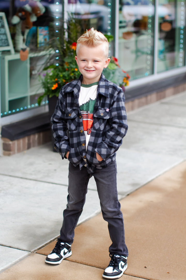 Appaman - Boys Snow Fleece Shirt in Grey/Black Check (4T and 5)