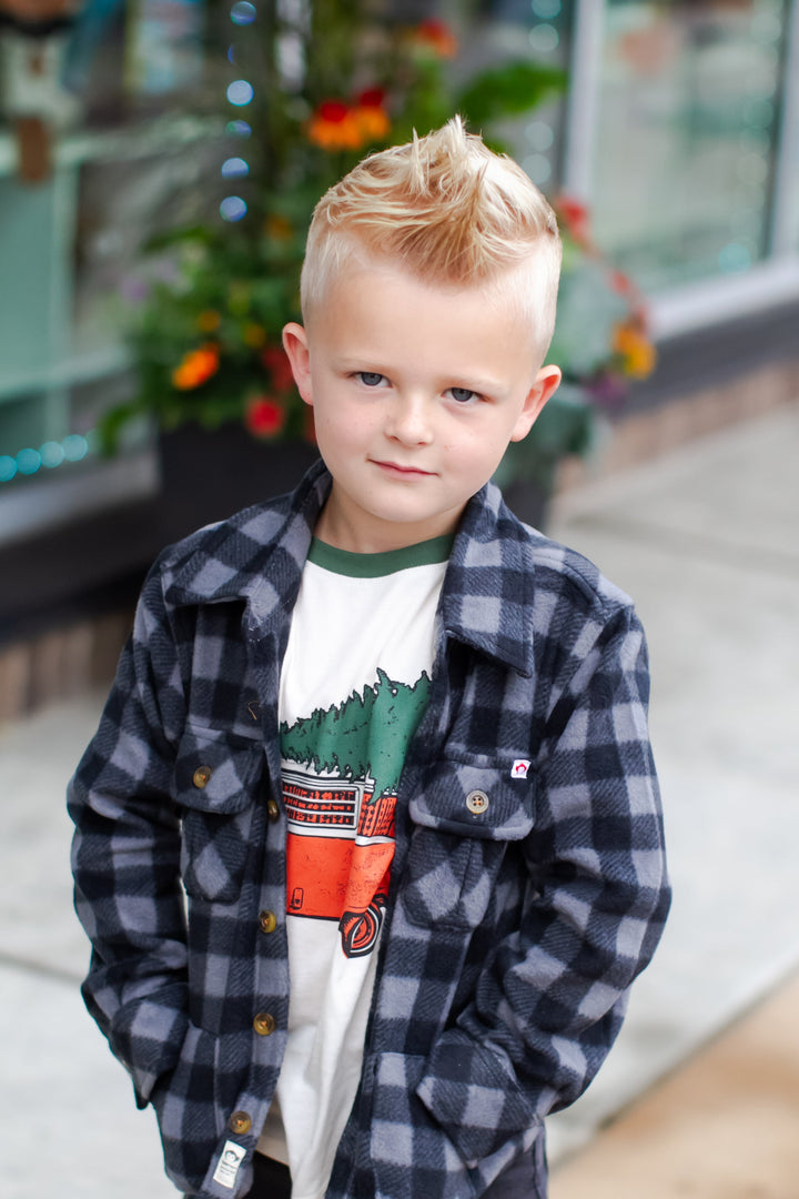 Appaman - Boys Snow Fleece Shirt in Grey/Black Check (4T and 5)