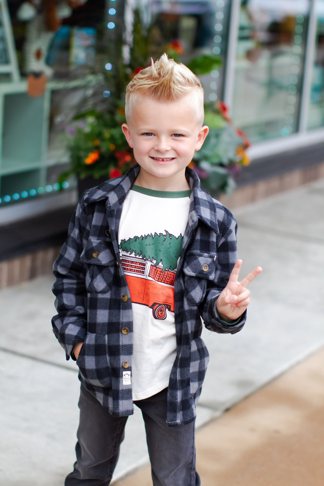 Appaman - Boys Snow Fleece Shirt in Grey/Black Check (4T and 5)