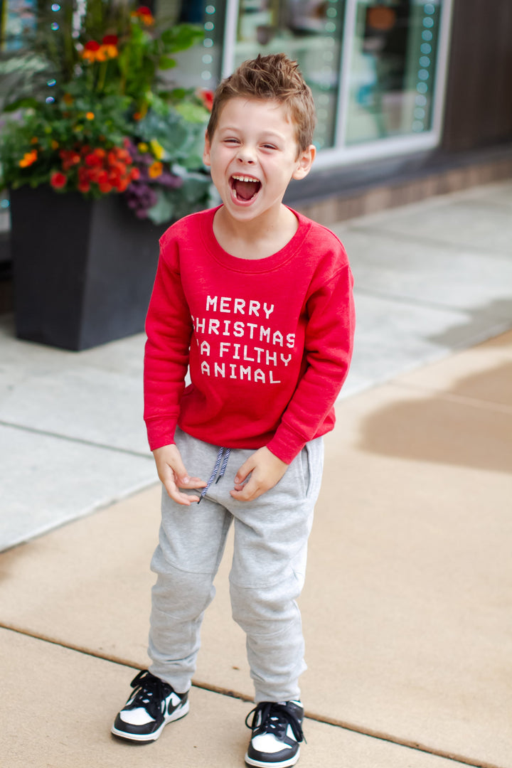 Oat Collective - Merry Christmas Ya Filthy Animnal Pullover in Cranberry Heather