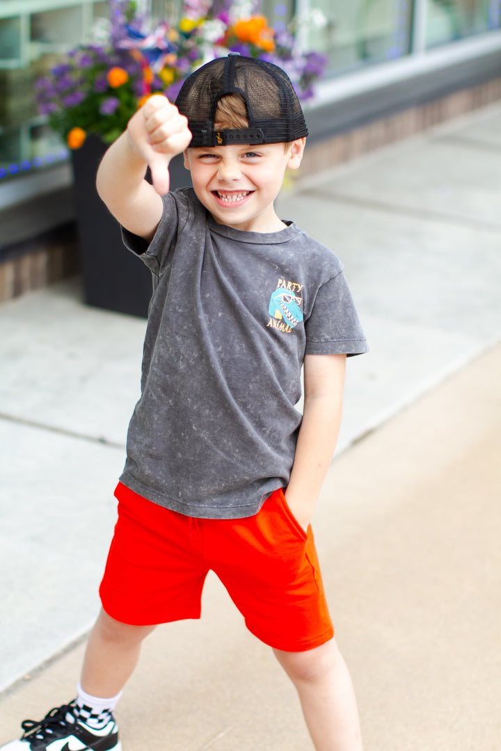 Mayoral - Boys Drawstring Fleece Shorts in Red-Orange (6 and 8)