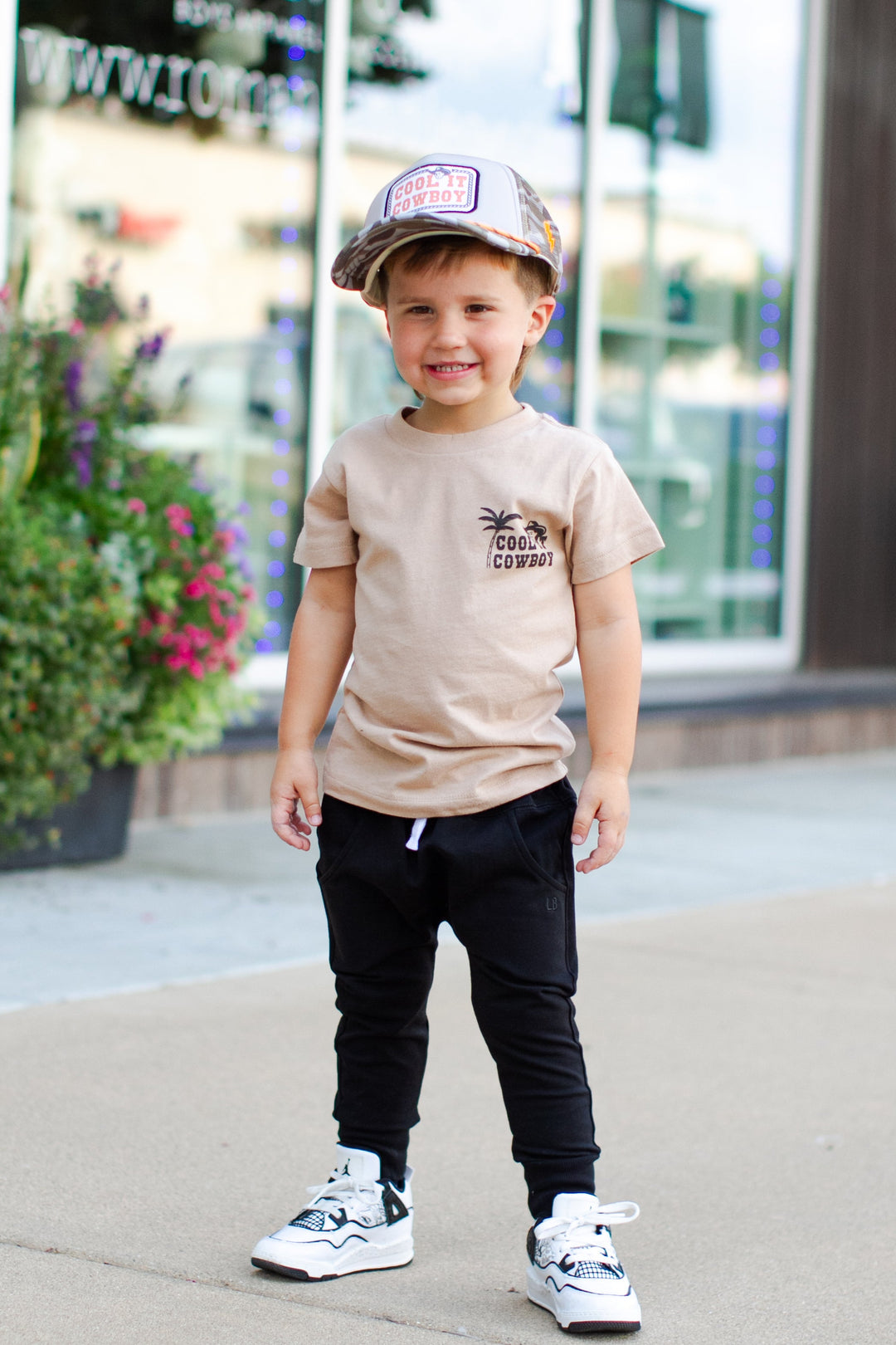 Tiny Whales - Cool It Cowboy Tee in Sand (Front/back graphic)