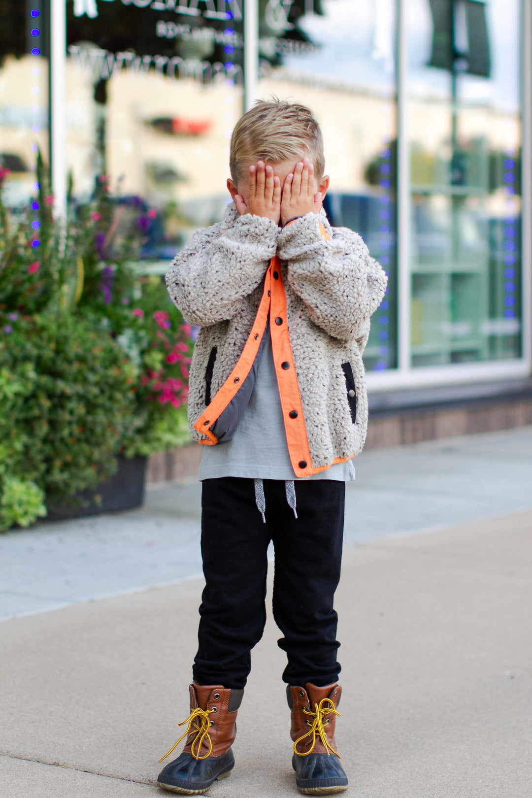 Tiny Whales - Tamarack Sherpa Jacket in Oat/Black/Orange