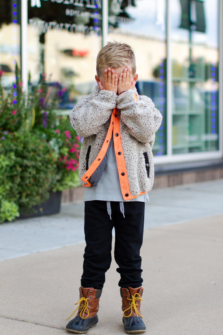 Tiny Whales - Tamarack Sherpa Jacket in Oat/Black/Orange