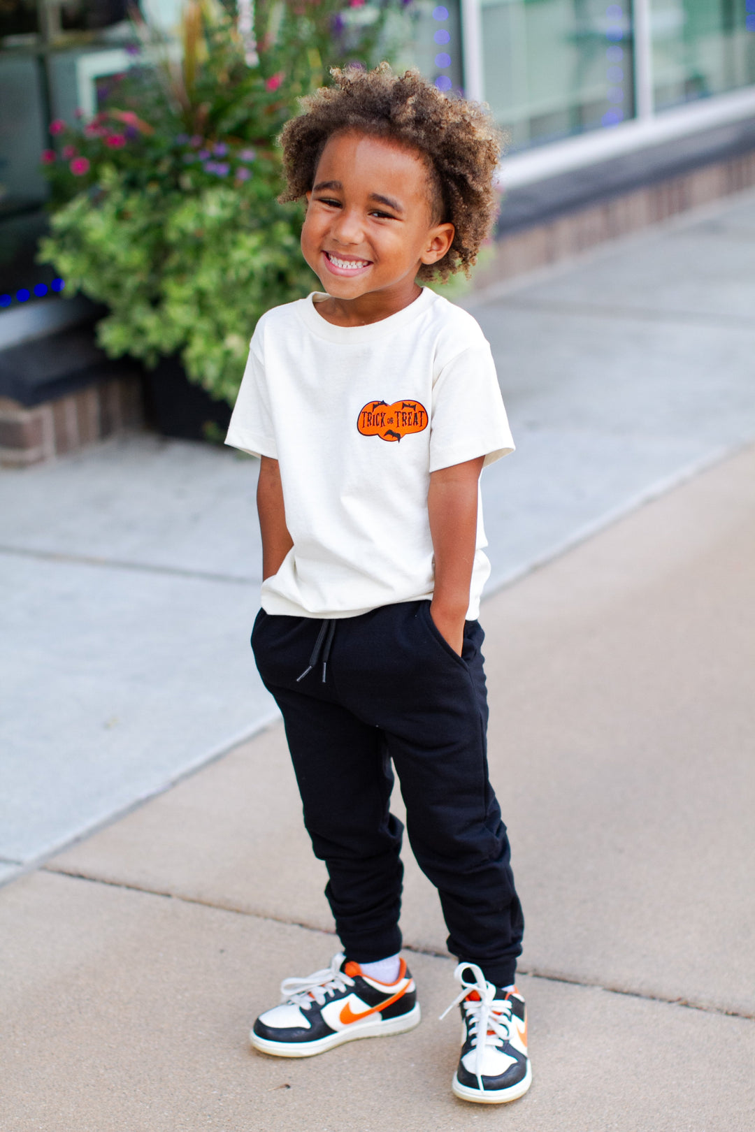 Roman & Leo - Trick or Treat Tee in Natural (front/back graphic)
