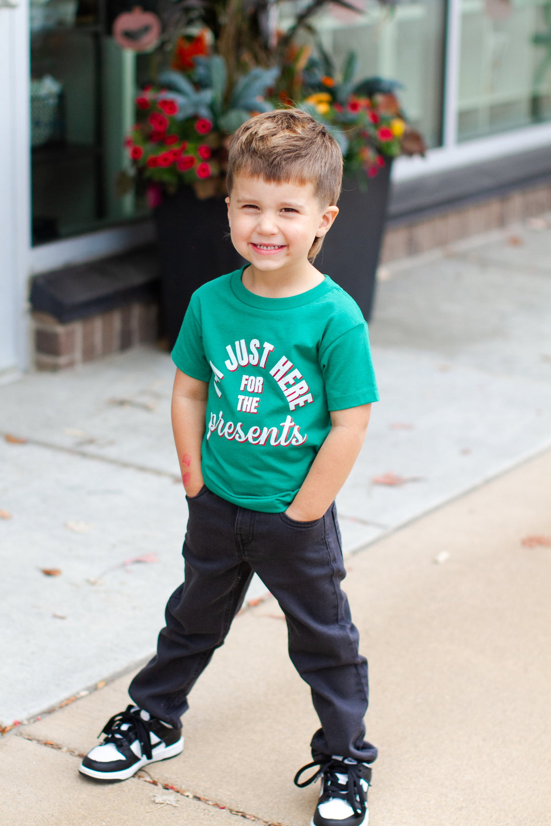 I'm just here for the presents boys Christmas t-shirt