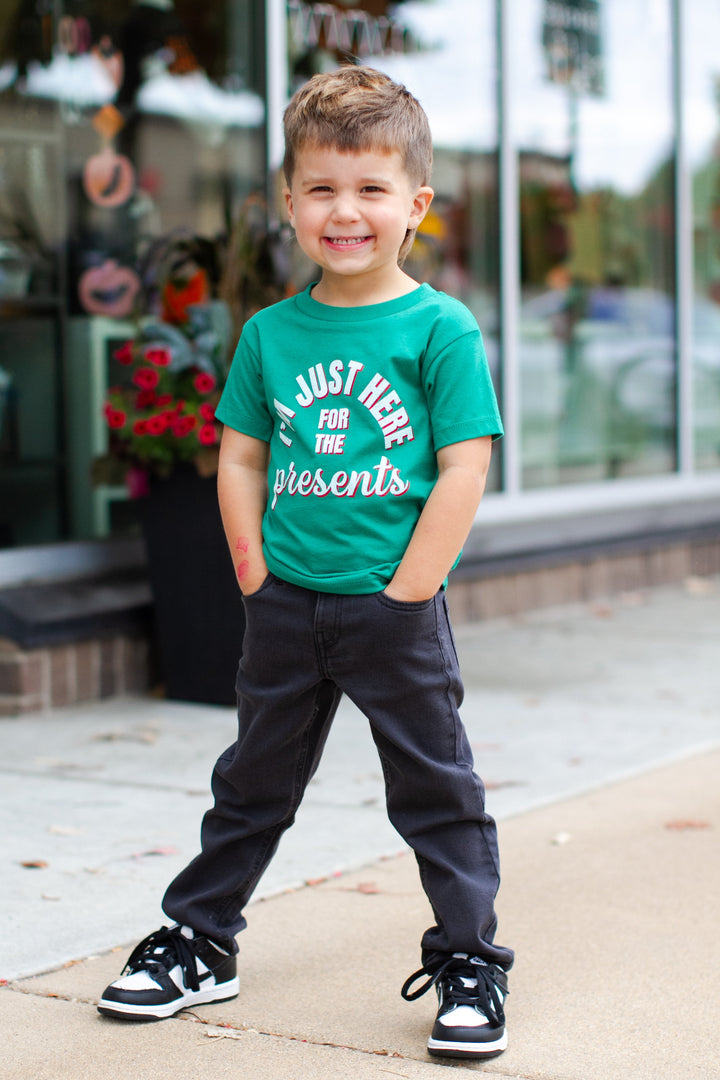 I'm just here for the presents kids Christmas tee
