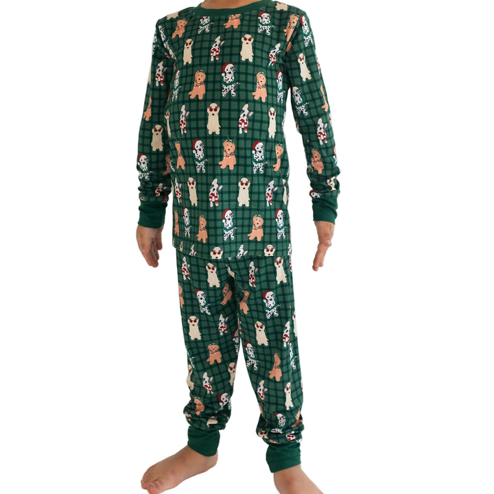 In My Jammers green Christmas Pups pajamas