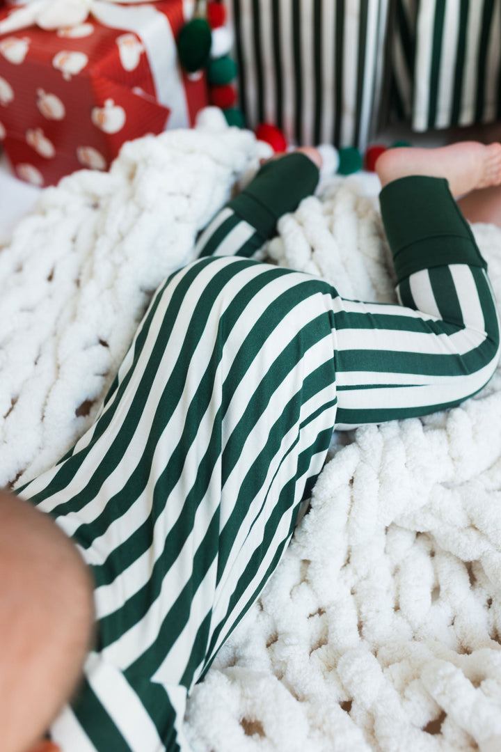 In My Jammers green striped sleeper for babies