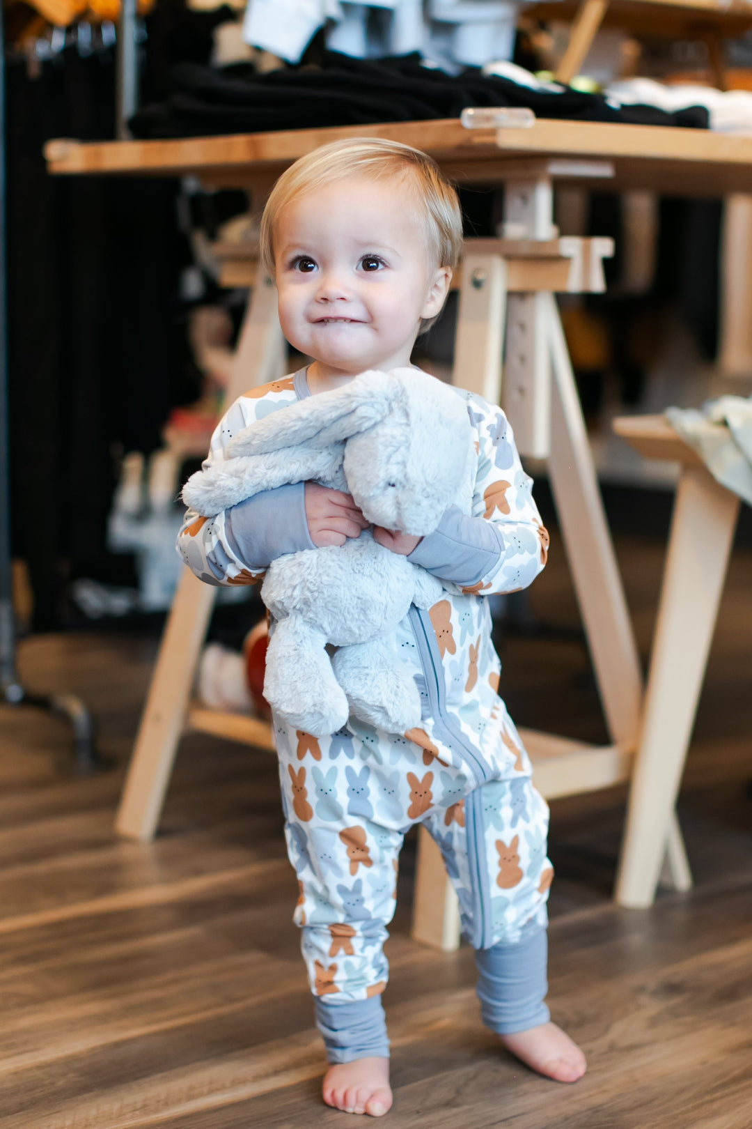 Mebie Baby - Bamboo ZIpper Pajamas in Blue Bunny