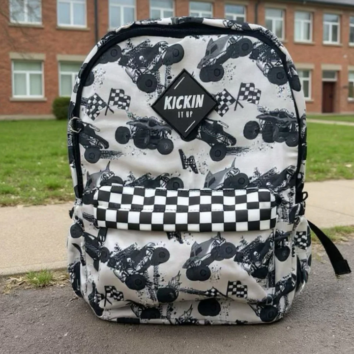 Kickin It Up Crush Crew monster trucks backpack