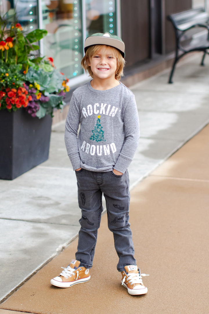 Kids Rockin Around the Christmas tree long sleeve tshirt