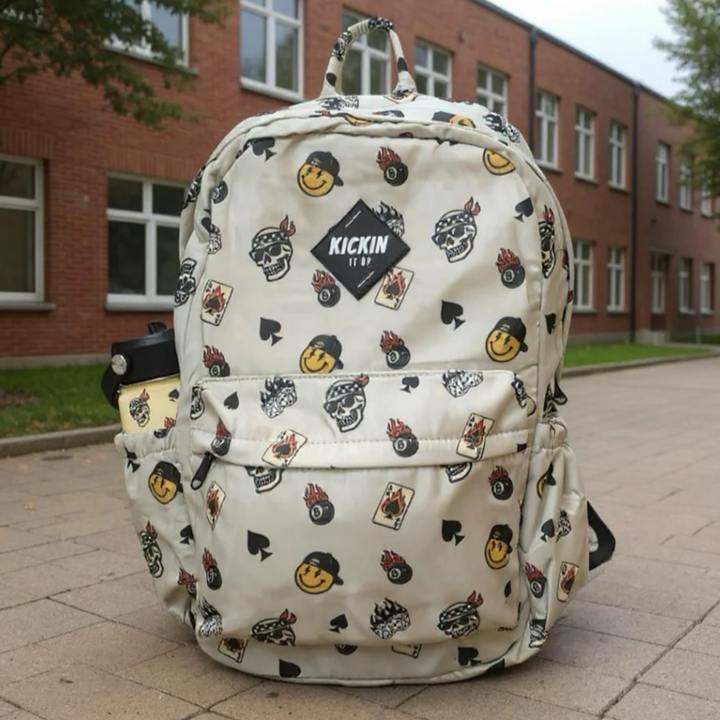 Kids backpack with smiles skulls eightballs