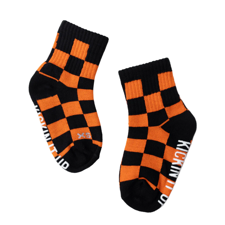Kids black and orange checkered socks