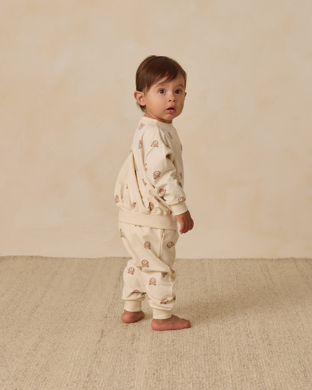 Kids brown bear heads cream sweatshirt