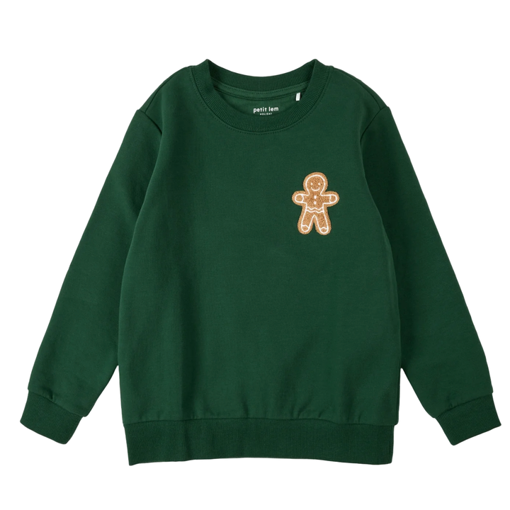 Kids green gingerbread man sweatshirt