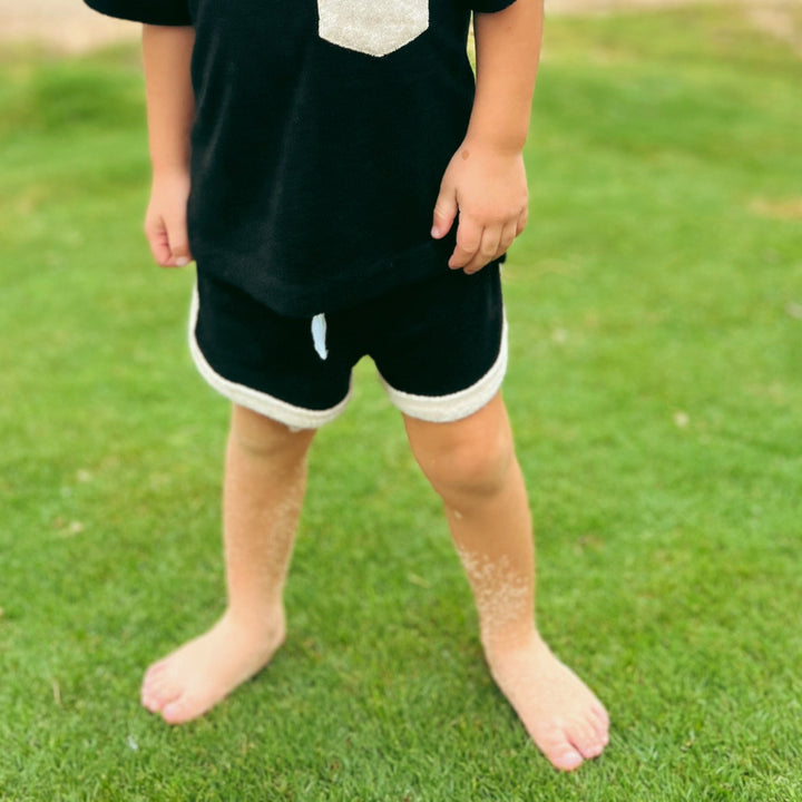 Little Bipsy - Terry Cloth Track Short in Black