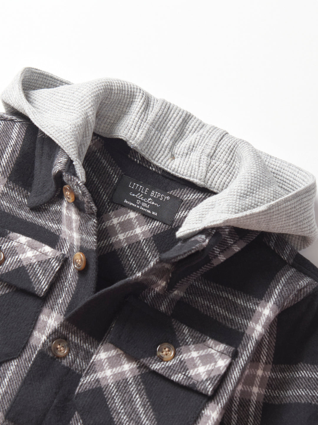 Little Bipsy - Plaid Hooded Flannel in Black