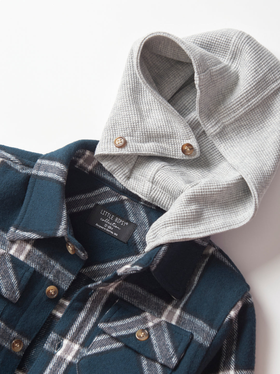 Little Bipsy - Plaid Hooded Flannel in Night Fall