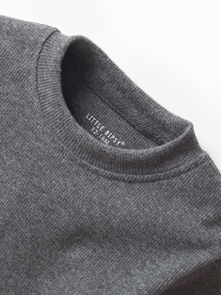 Little Bipsy - Long Sleeve Ribbed Tee in Heathered Charcoal