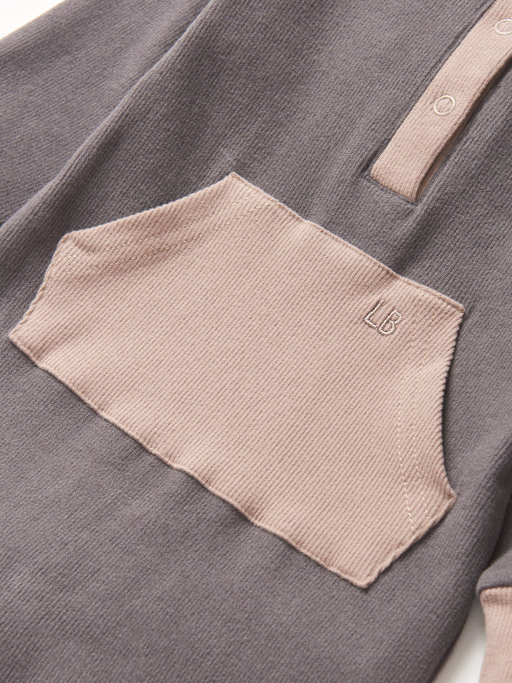 Little Bipsy - Colorblock Ribbed Romper in Graphic/Mushroom