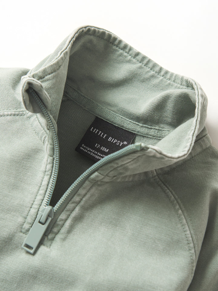 Little Bipsy - Quarter Zip Pullover in Basil Wash