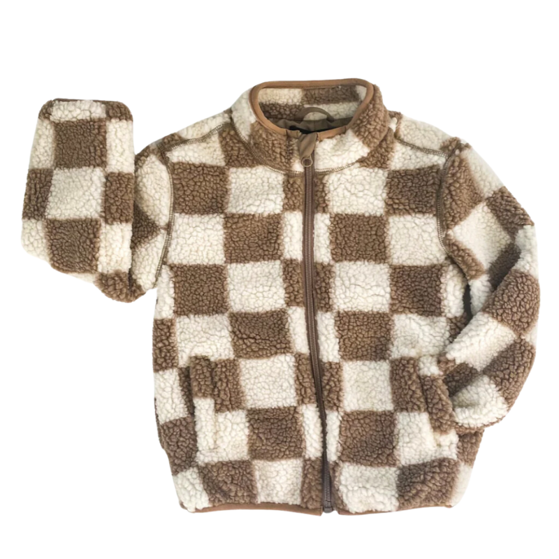 Lenox James camel white checkered sherpa fleece jacket