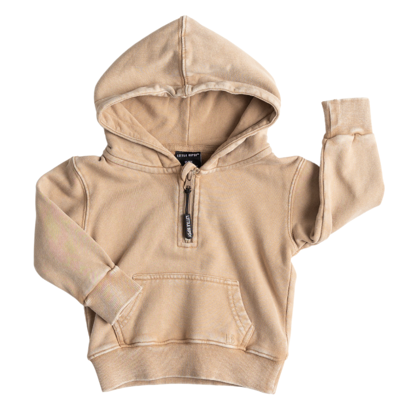 Little Bipsy - Quarter Zip Hoodie in Beige Wash