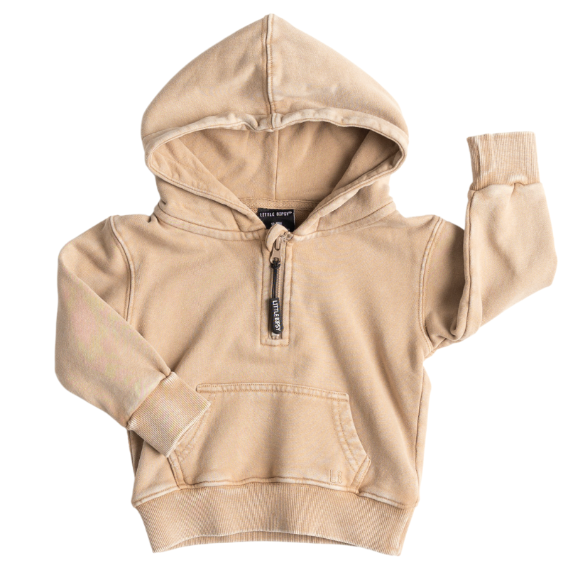 Little Bipsy - Quarter Zip Hoodie in Beige Wash