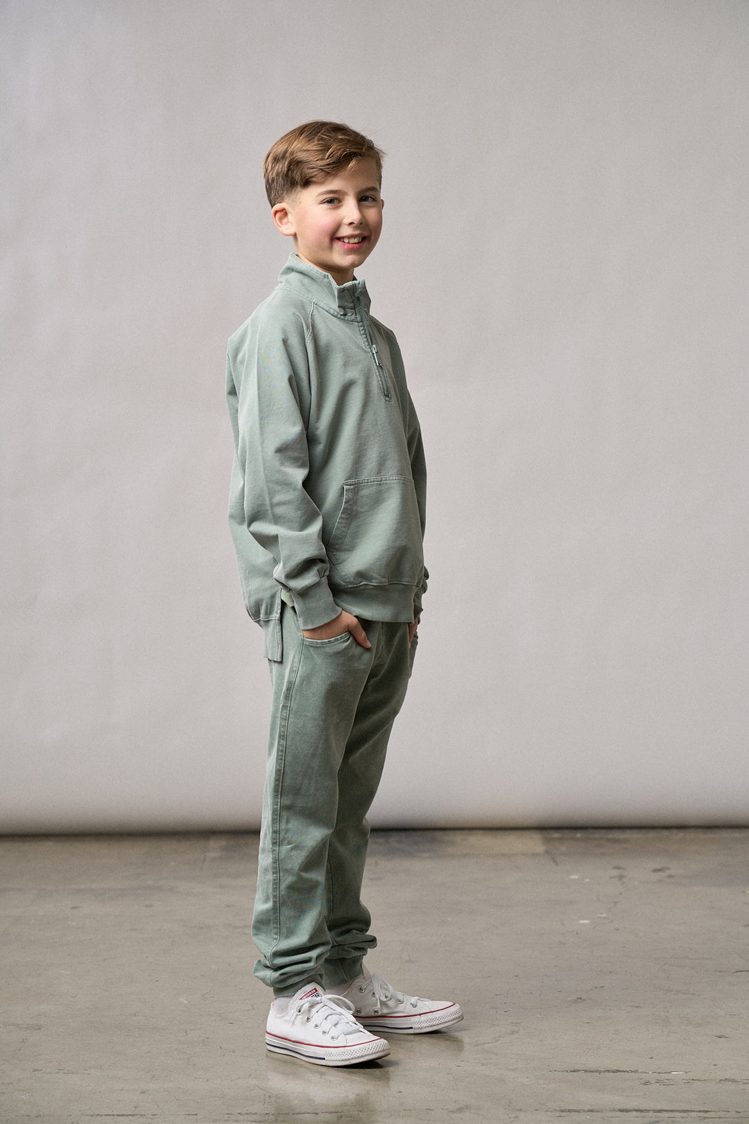 Little Bipsy Basil Wash quarter zip kids