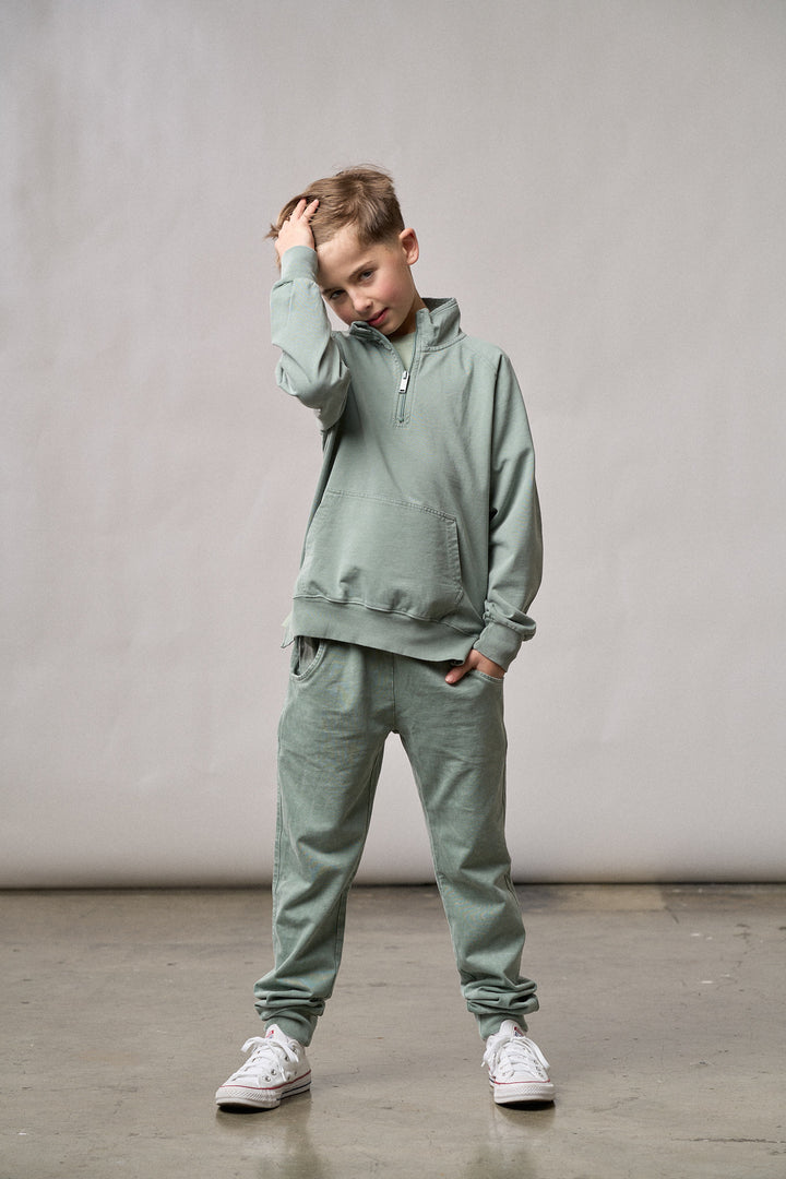 Little Bipsy Basil Wash quarter zip pullover