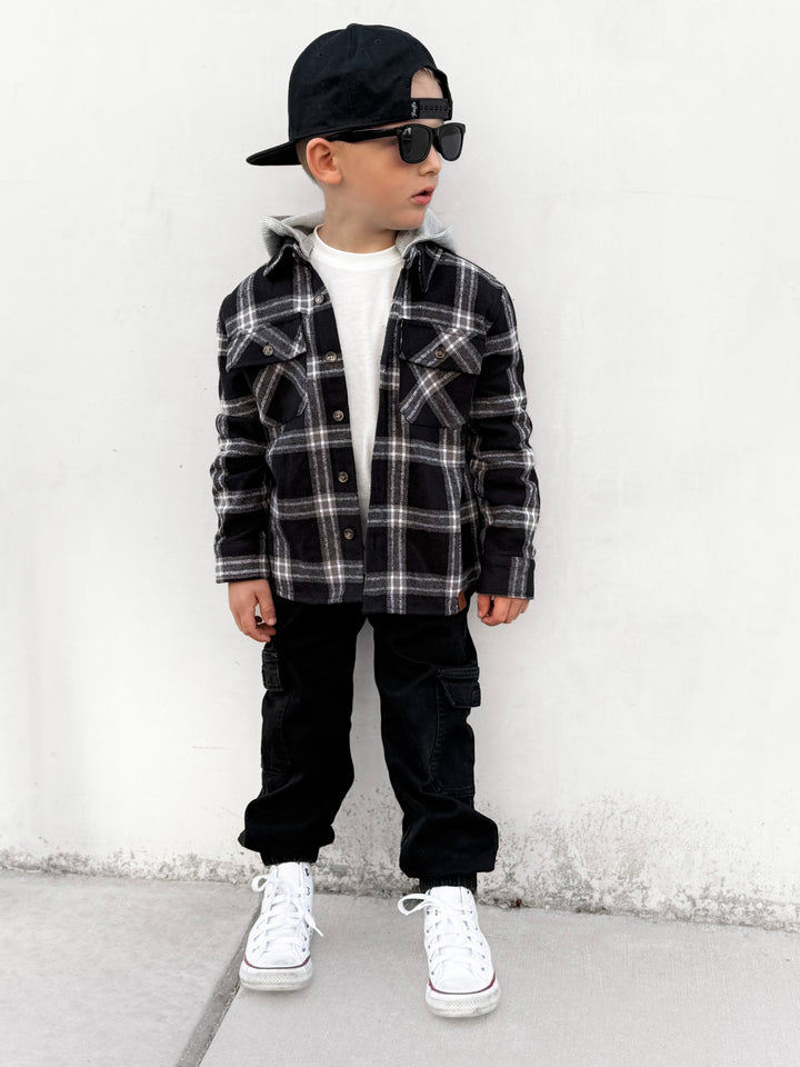 Little Bipsy Black hooded flannel for boys