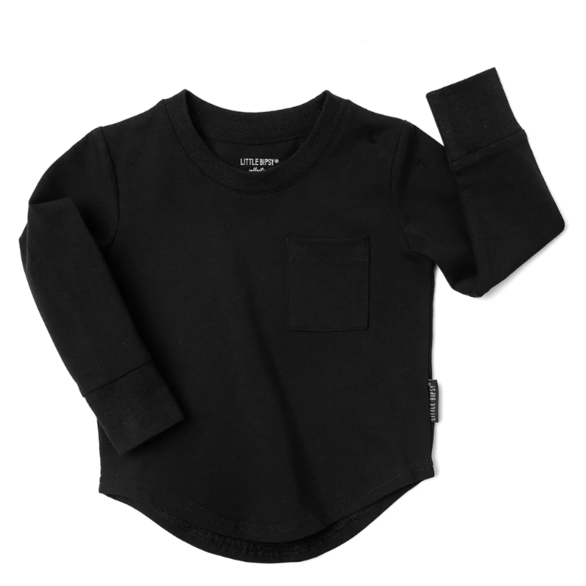 Little Bipsy black long sleeve pocket tee