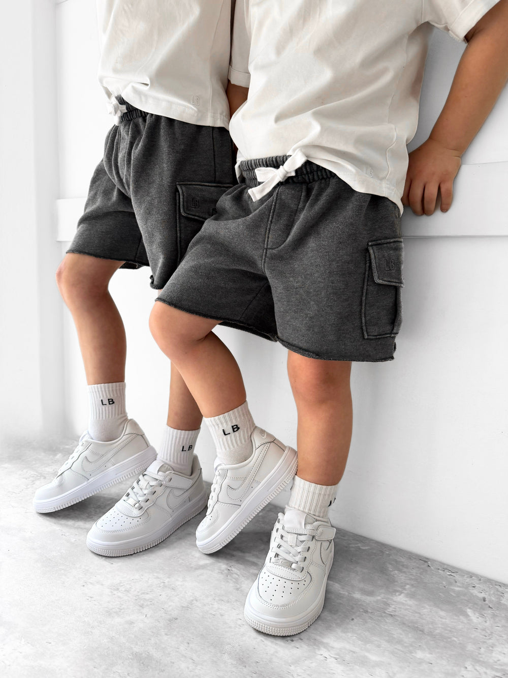 Little Bipsy boys raw edge cargo shorts charcoal wash