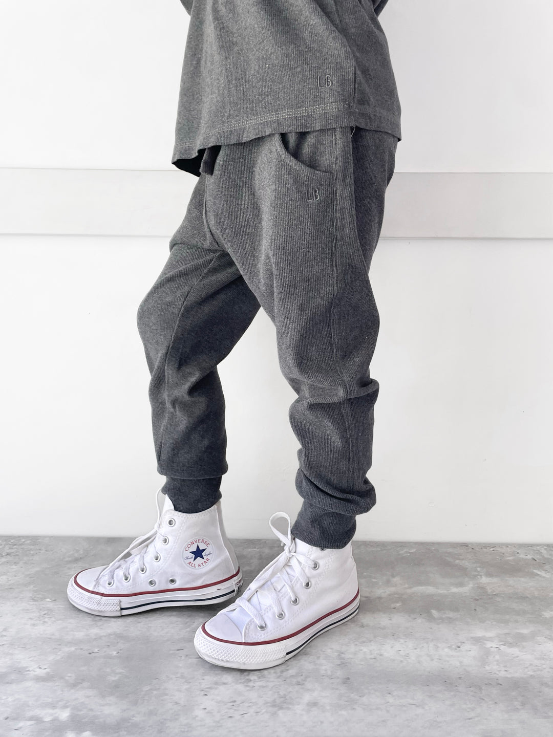 Little Bipsy boys ribbed joggers in heathered grey