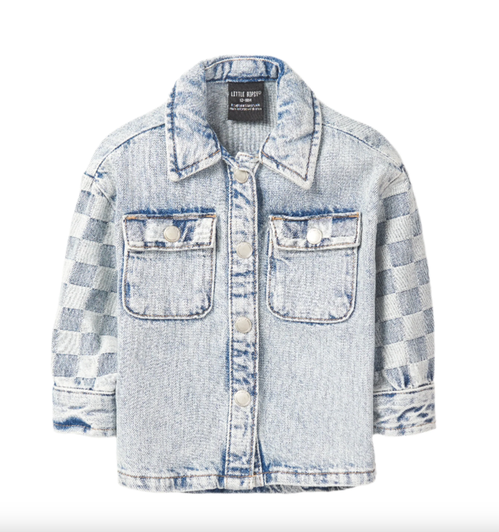Little Bipsy checkered denim jacket in light wash