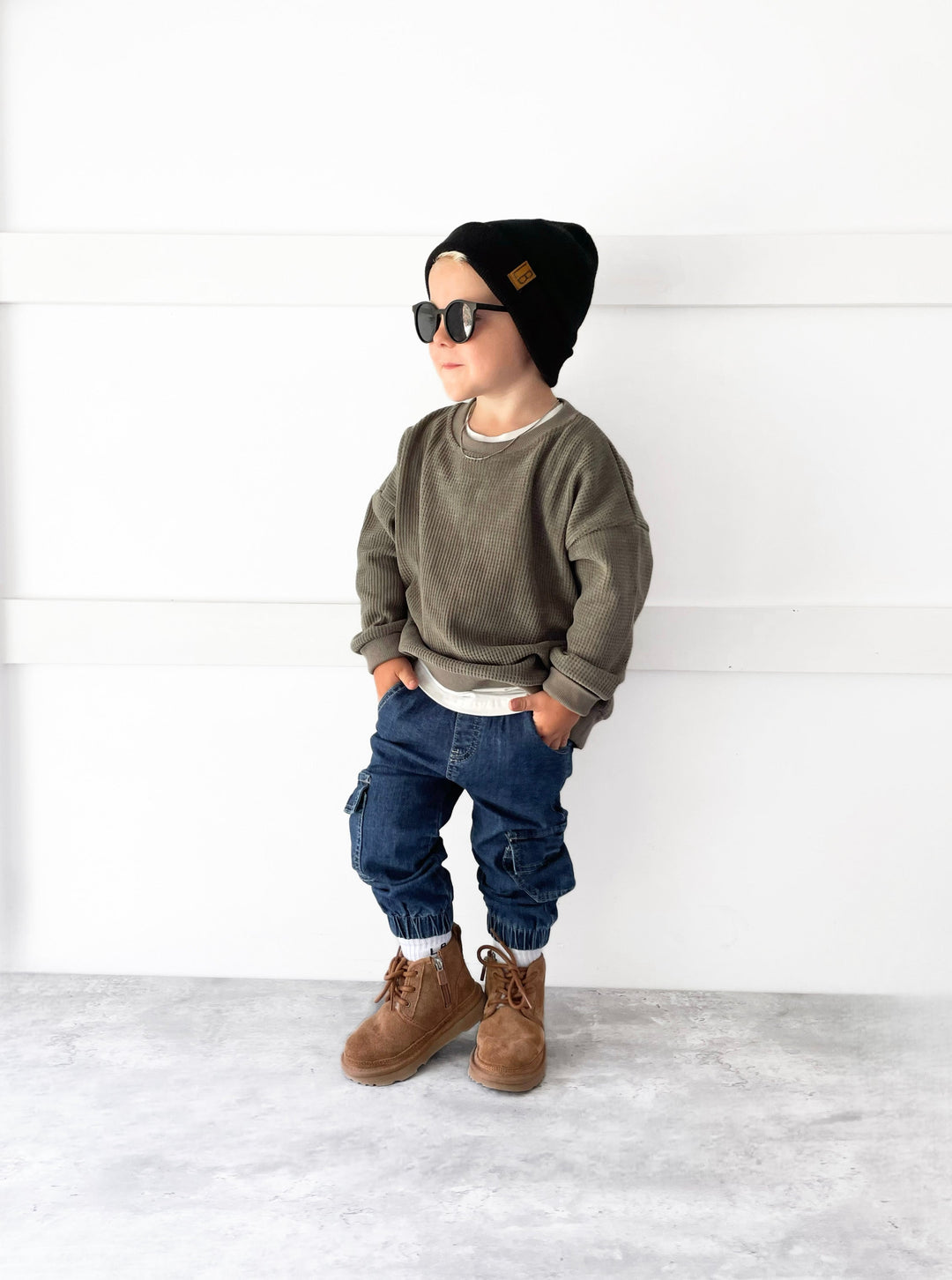 Little_Bipsy_elevated_crewneck_waffle_army_green kids