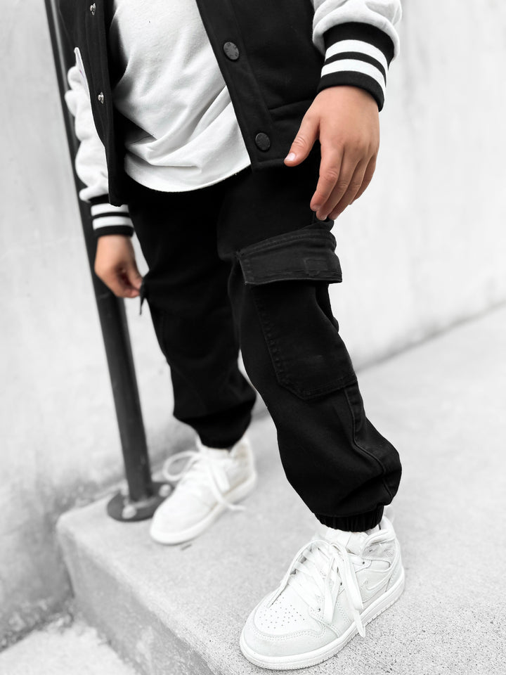 Little Bipsy kids black wash cargo joggers