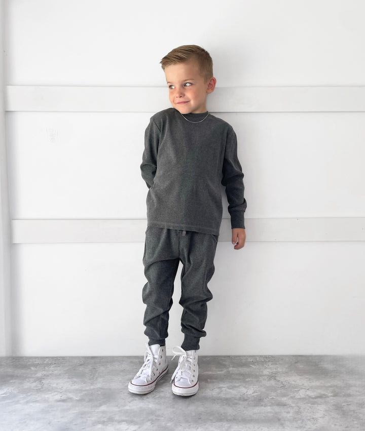 Little Bipsy kids ribbed joggers in heathered grey