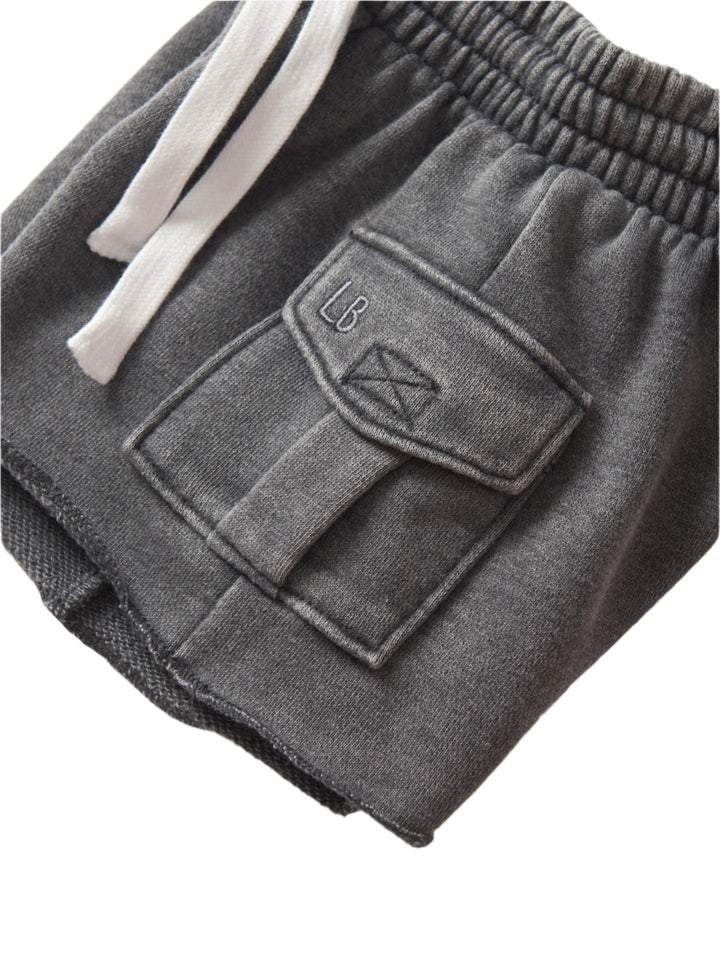 Little Bipsy raw edge cargo shorts in charcoal wash