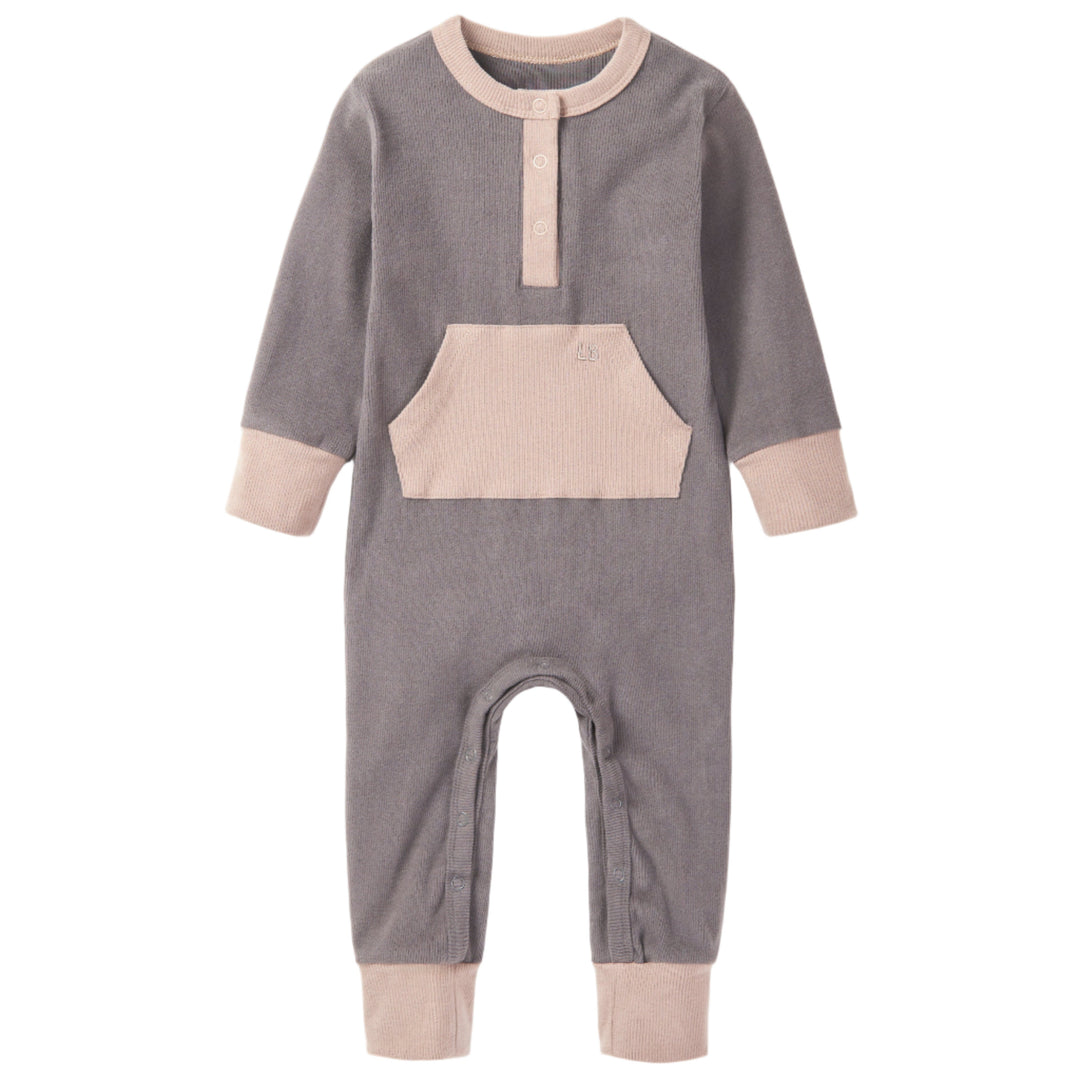 Little Bipsy ribbed onesie in charcoal and mushroom