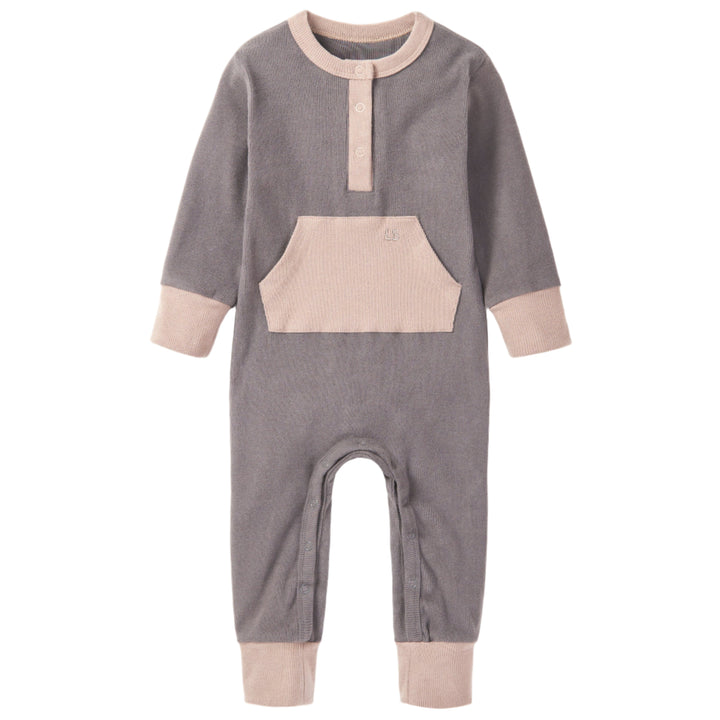 Little Bipsy ribbed onesie in charcoal and mushroom