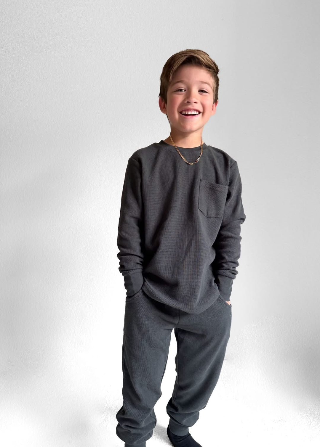 Little Bipsy waffle joggers in charcoal