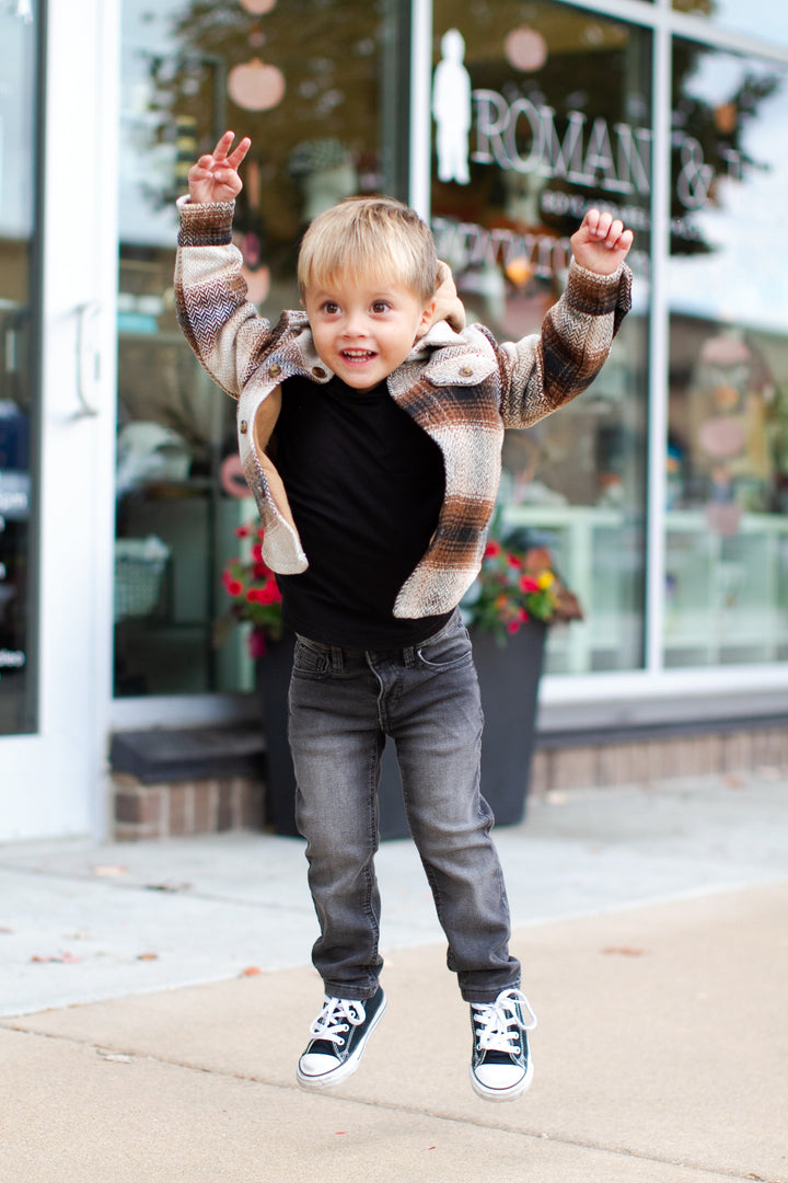 Little Boys Appaman flannel plaid hooded jacket in tan