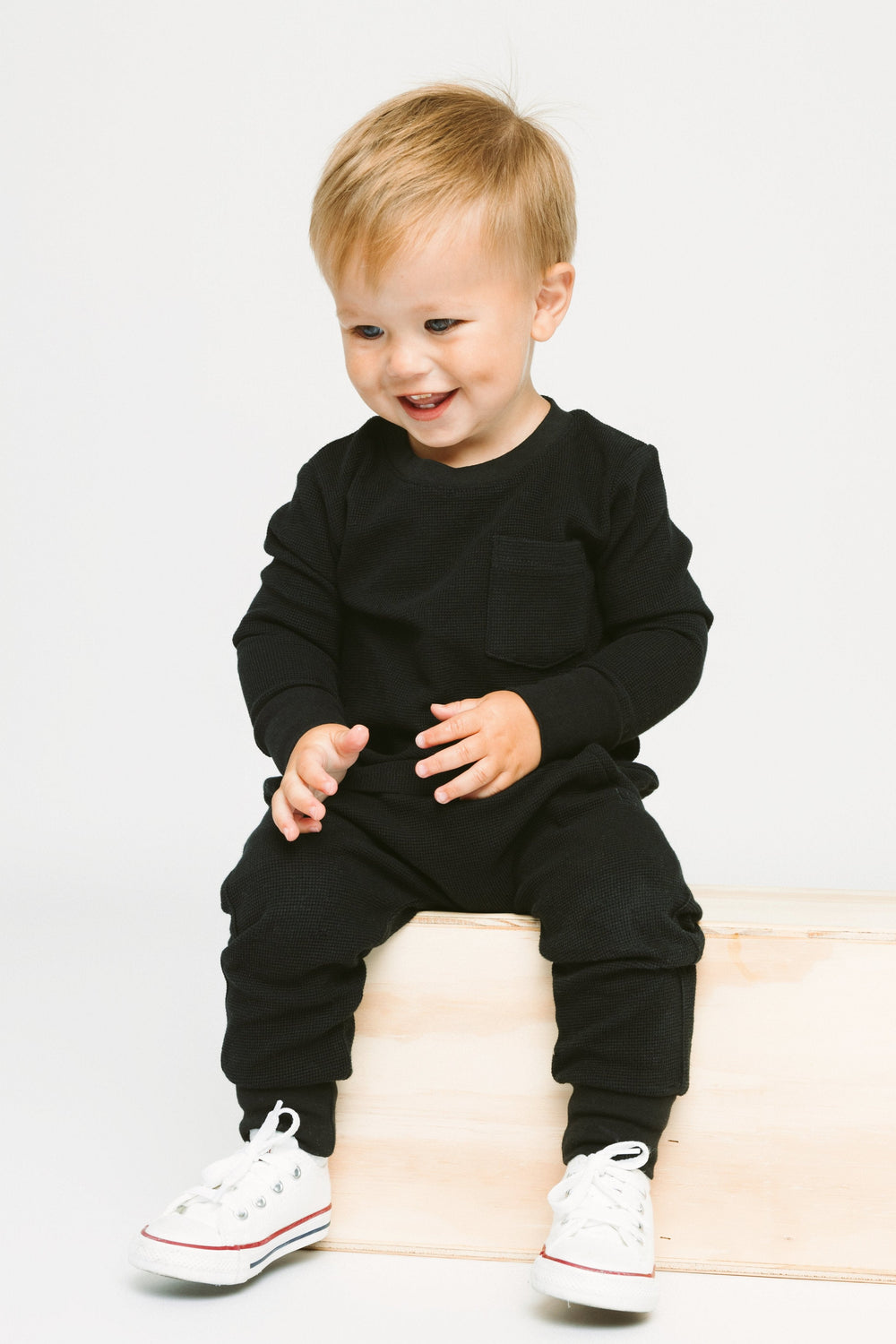 Little bipsy kids black waffle top