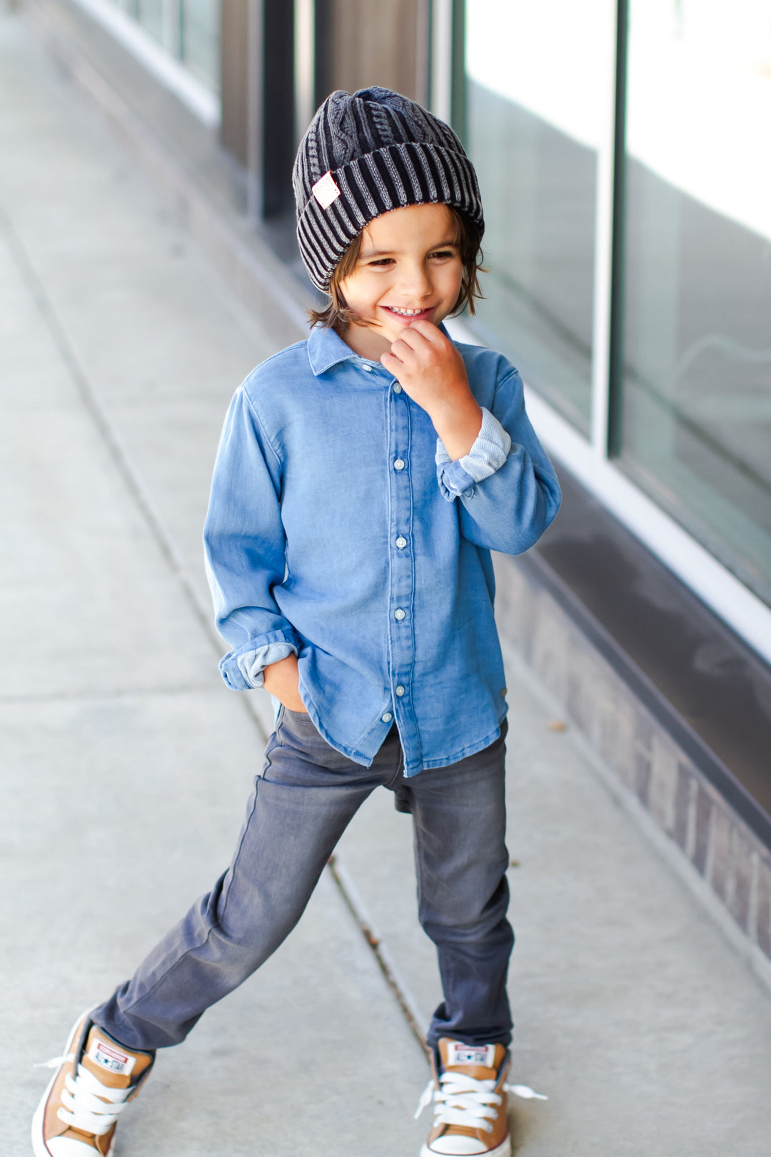 Little boys soft button up denim shirt